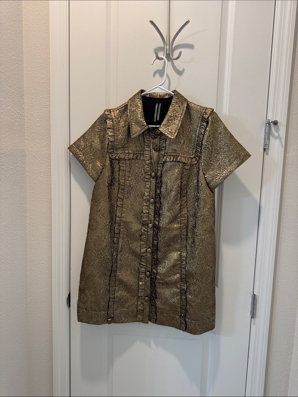 Anthropologie Metallic Gold Mini Shirt Dress